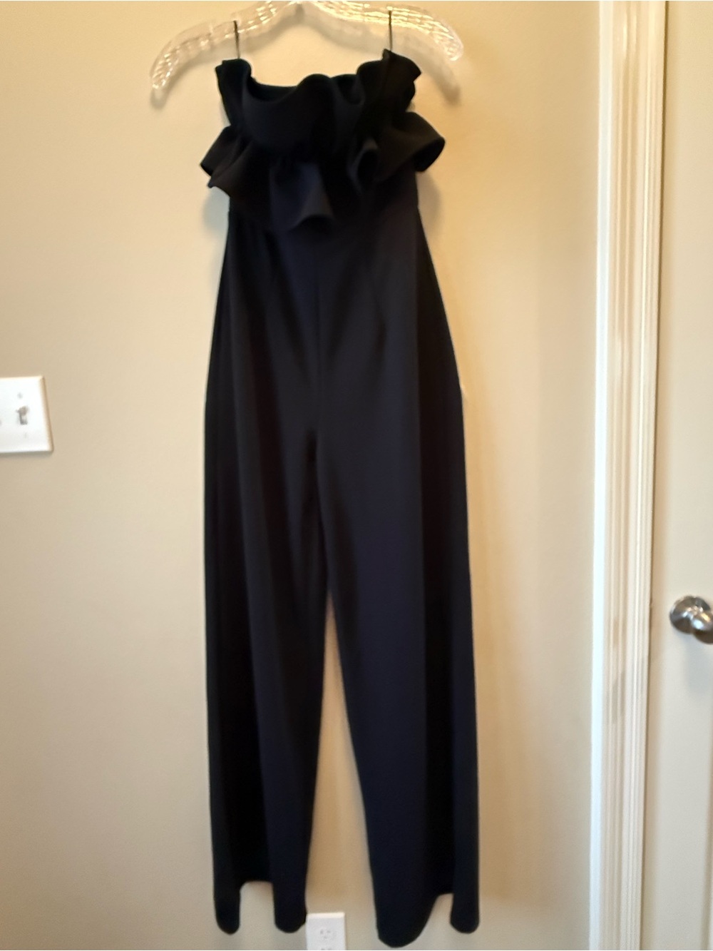 Dress Day Strapless Ruffle Wide-Leg Jumpsuit Evening Cocktail Black Medium Med